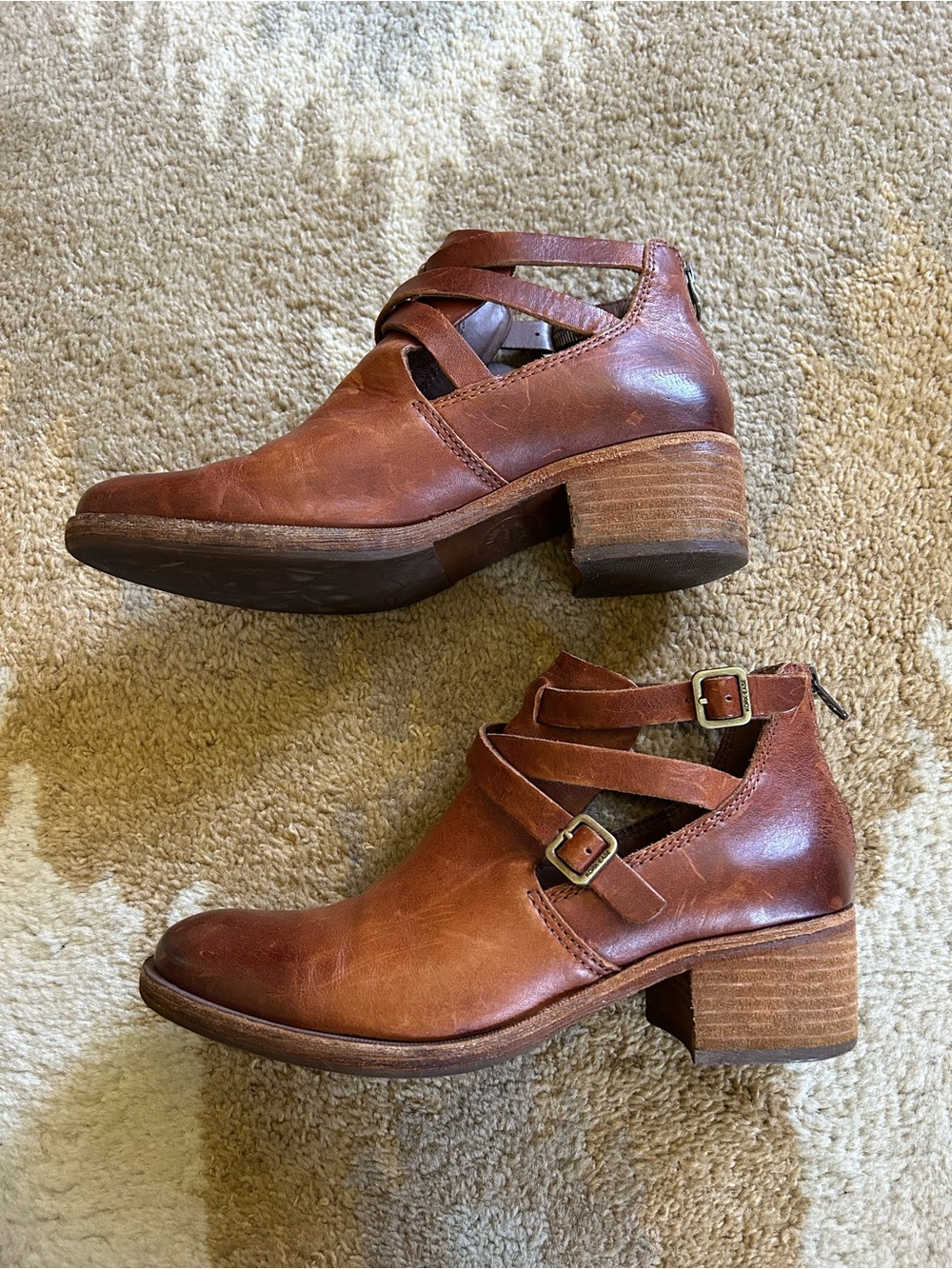 Kork-Ease Jardin Booties Cognac Brown Leather Women's Sz 8M $200